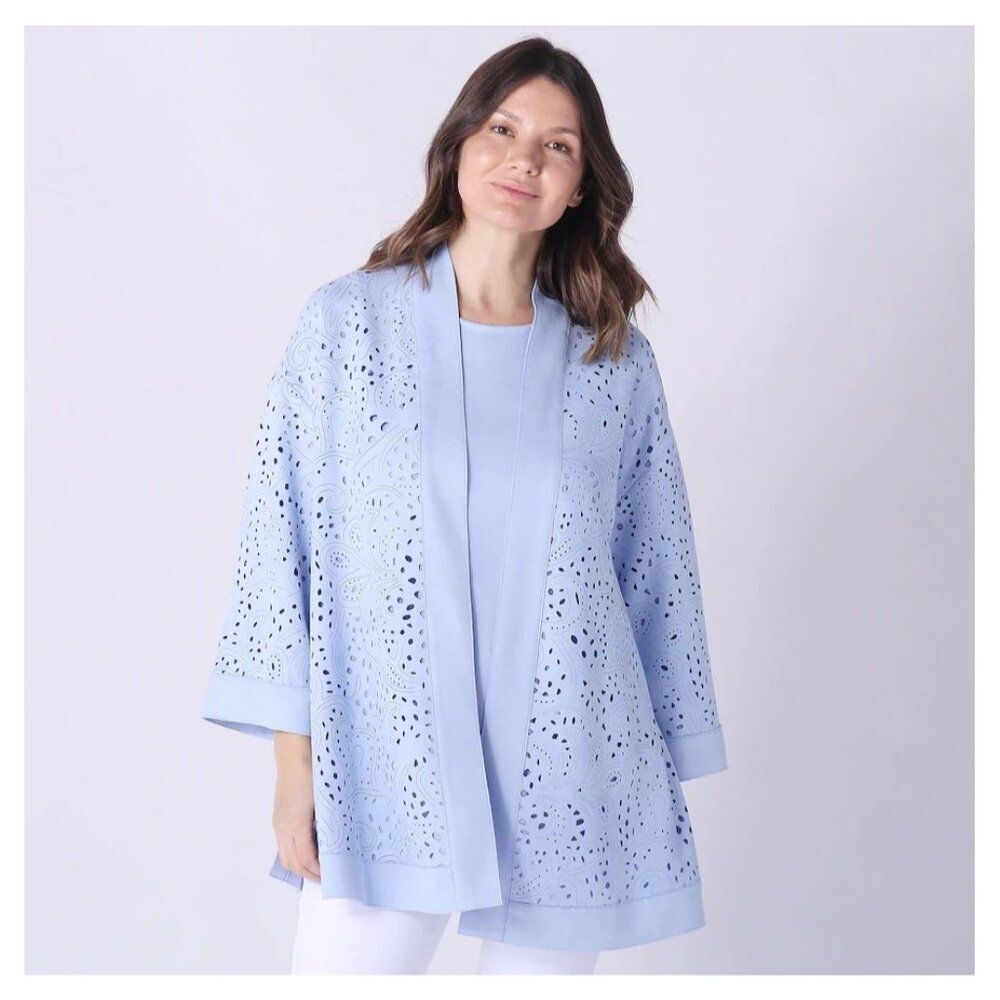 Wynne Collection Womens Jacket S Blue Layers Laser Cut Bonded Faux Suede NWOT